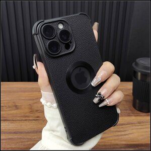 Black Pebbled Leather-Like Case with Logo Cutout